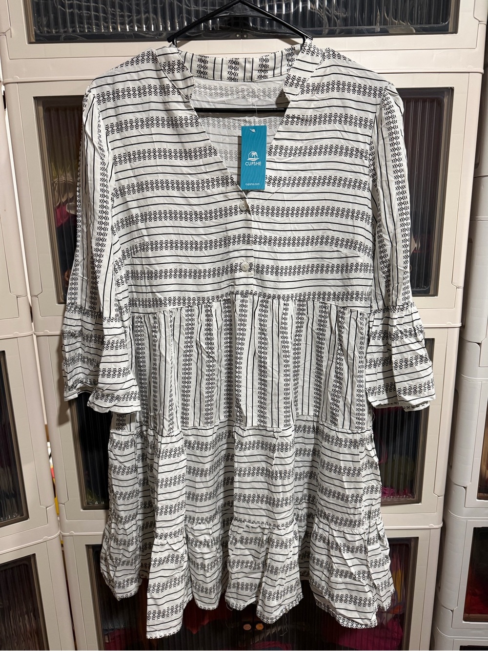 Cupshe White and Black Striped Tiered Midi Dress